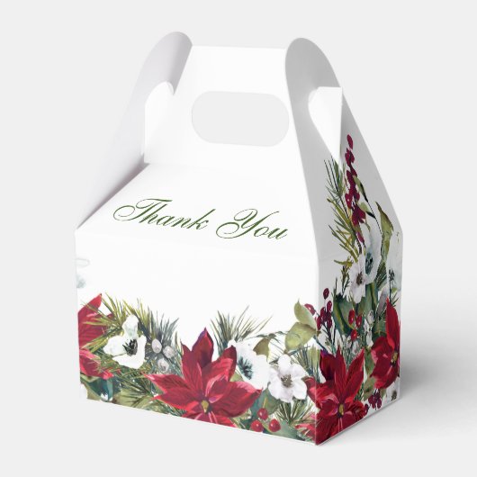 エレガントな水彩レッドポインセチア ブライダルシャワー フェイバーボックス (裏面サイド)