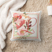 エレガントな水彩ローズのモノグラム クッション (ブランケット)