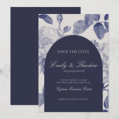 エレガントな水彩ローズの結婚式 Save the Date 招待状 (正面/裏面)