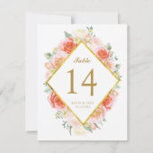 エレガントな水彩ローズテーブルナンバーカード 招待状 (裏面)