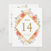 エレガントな水彩ローズ テーブルナンバーカード 招待状 (正面/裏面)