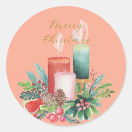 エレガントな水彩ローソクの灯りクリスマスカード ラウンドシール