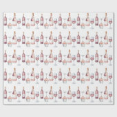 エレガントな水彩ワインボトル ロゼピンク ラッピングペーパー (フラット)