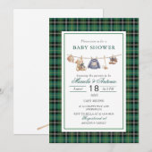 エレガントな水彩ヴィンテージのチェック柄テディベアの赤ちゃん 招待状 (正面/裏面)