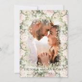 エレガントな水彩ヴィンテージ結婚式のピンクの花  セーブザデート (裏面)