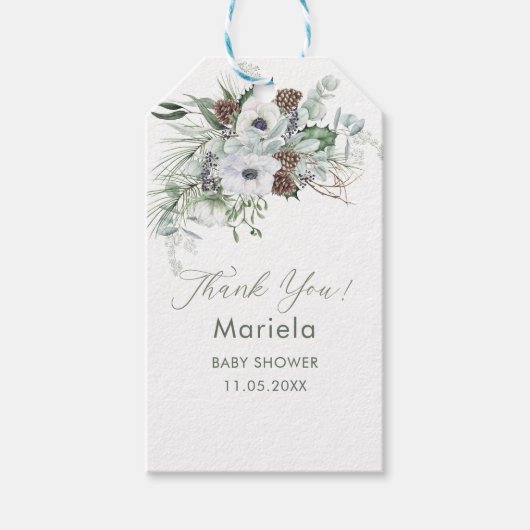 エレガントな水彩冬のあやめの花のベイビーシャー ギフトタグ (正面)