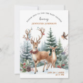 エレガントな水彩冬の森のベイビーシャワー 招待状 (正面)