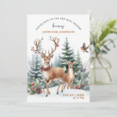 エレガントな水彩冬の森のベイビーシャワー 招待状 (スタンド正面)