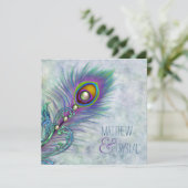 エレガントな水彩孔雀のウェディング 招待状 (スタンド正面)