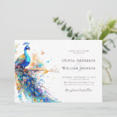 エレガントな水彩孔雀オールインワン結婚式 招待状 (スタンド正面)