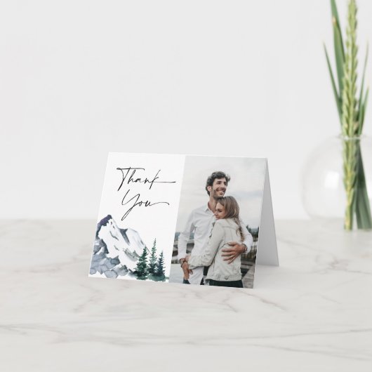 エレガントな水彩山々と森林 サンキューカード (正面)