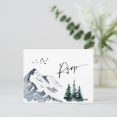 エレガントな水彩山々ウェディングQRコード出欠確認 ポストカード (スタンド正面)