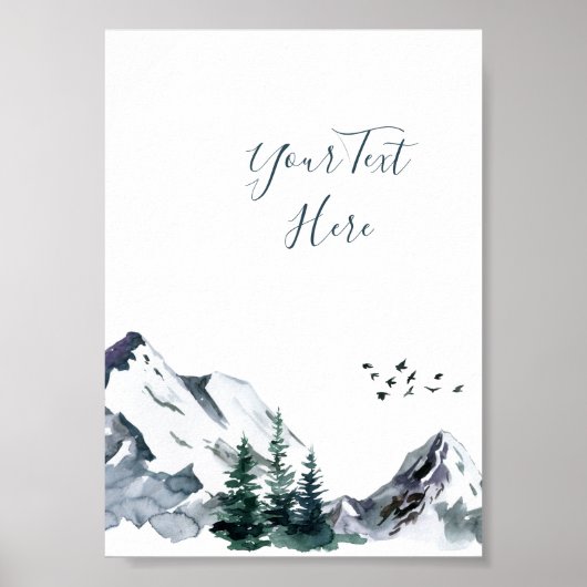 エレガントな水彩山々森林風景 ポスター (正面)
