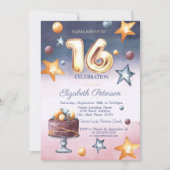エレガントな水彩星のケーキ スイート16 招待状 (正面)