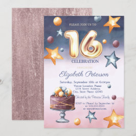 エレガントな水彩星のケーキ スイート16 招待状