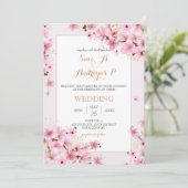 エレガントな水彩桜の春の結婚式 招待状 (スタンド正面)