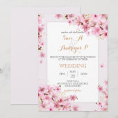 エレガントな水彩桜の春の結婚式 招待状 (正面/裏面)