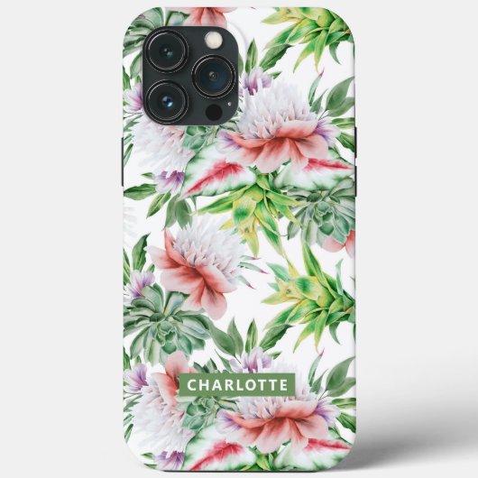 エレガントな水彩植物画フラワーハーネーム Case-Mate iPhoneケース (裏面)