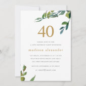 エレガントな水彩植物40歳の誕生日 招待状 (正面)
