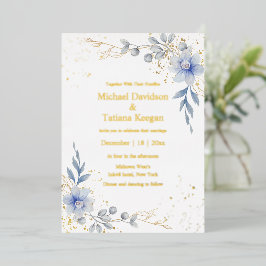 エレガントな水彩淡い青の植物学的なウェディング 箔招待状