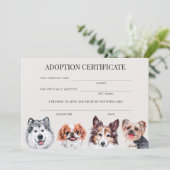 エレガントな水彩犬ペット養子縁組証明書 招待状 (スタンド正面)