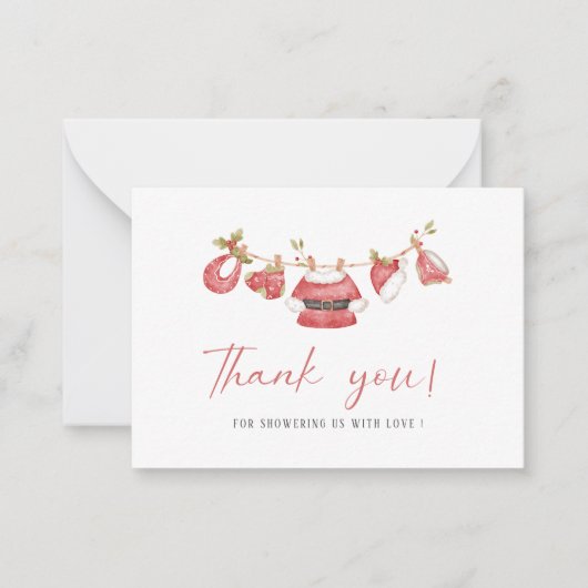 エレガントな水彩画が可愛らしいサンタベイビー  ベイビーシャワー ノートカード (正面)