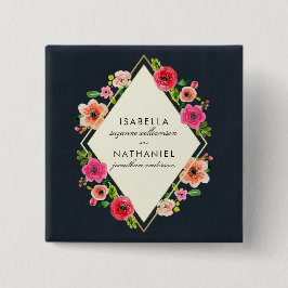 エレガントな水彩画によっては|の金ゴールドフレームの結婚式が開花します 缶バッジ