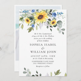 エレガントな水彩画のひまわりとユーカリの結婚式 招待状