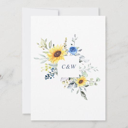エレガントな水彩画のひまわりとユーカリの結婚式 招待状 (裏面)