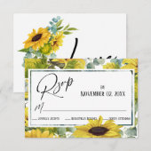 エレガントな水彩画のひまわり & ユーカリ 出欠カード (正面/裏面)