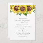 エレガントな水彩画のひまわり 花のウェディング 招待状 (正面/裏面)
