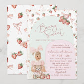 エレガントな水彩画のイチゴの女の子 ベイビーシャワー 招待状 (正面/裏面)