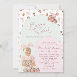 エレガントな水彩画のイチゴの女の子 ベイビーシャワー 招待状