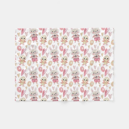 エレガントな水彩画のイースターパターン|フリースブランケット フリースブランケット (正面(横))