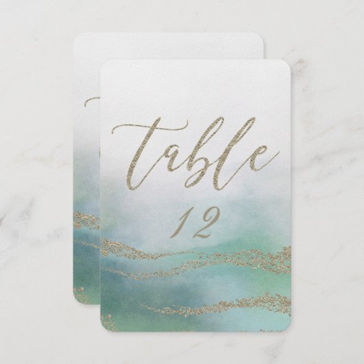 エレガントな水彩画のオシャレな結婚式 テーブルナンバー 海をイメージして 招待状 (正面/裏面)