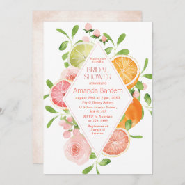 エレガントな水彩画のオレンジ ピンクの花  ブライダルショー 招待状