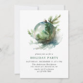エレガントな水彩画のオーナメント クリスマスパーティ 招待状 (正面)