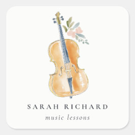 エレガントな水彩画のギタリスト ミュージック教師 スクエアシール