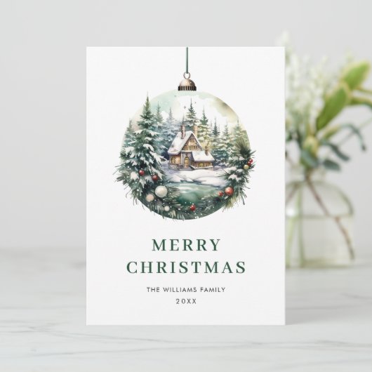エレガントな水彩画のクリスマスオーナメントの挨 シーズンカード (スタンド正面)