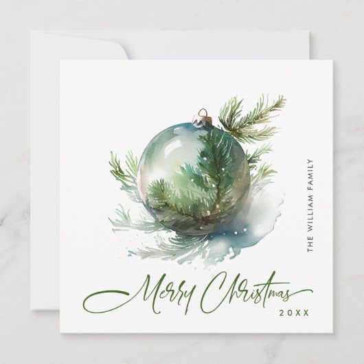 エレガントな水彩画のクリスマスオーナメントの挨 シーズンカード (正面)