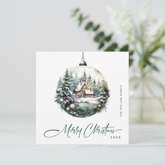 エレガントな水彩画のクリスマスオーナメントの挨 シーズンカード (スタンド正面)