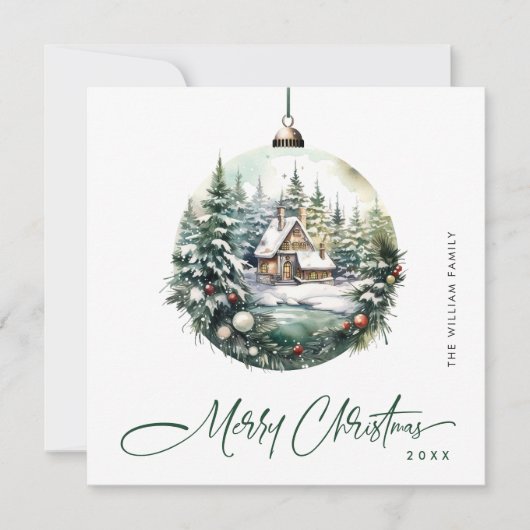 エレガントな水彩画のクリスマスオーナメントの挨 シーズンカード (正面)