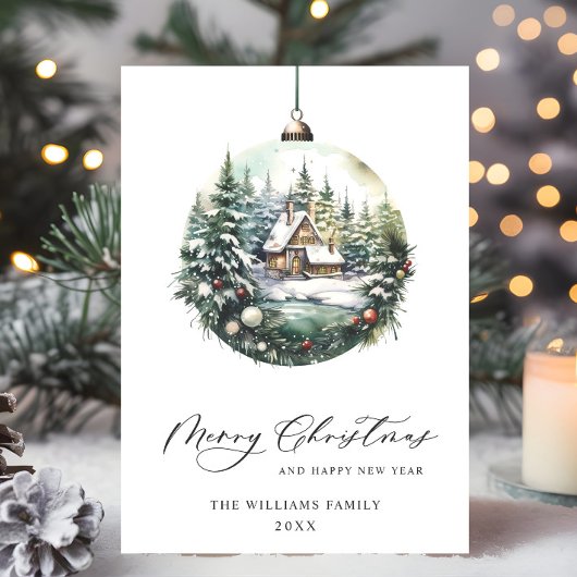 エレガントな水彩画のクリスマスオーナメントの挨 シーズンカード