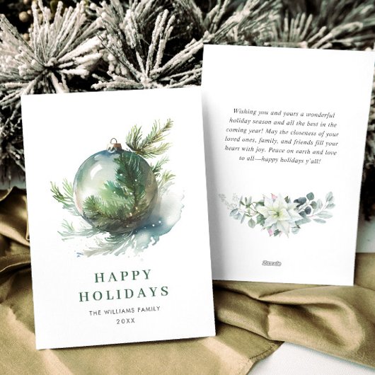 エレガントな水彩画のクリスマスオーナメントの挨 シーズンカード