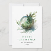 エレガントな水彩画のクリスマスオーナメントの挨 シーズンカード (正面)