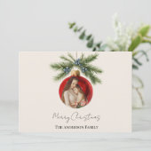 エレガントな水彩画のクリスマスオーナメント ファミリーフォト シーズンカード (スタンド正面)