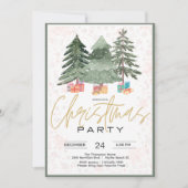エレガントな水彩画のクリスマスツリーパーティー 招待状 (正面)