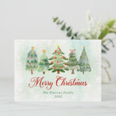 エレガントな水彩画のクリスマスツリー メリークリスマス シーズンカード (スタンド正面)