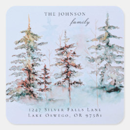 エレガントな水彩画のクリスマスツリー リターンアドレス スクエアシール