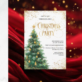 エレガントな水彩画のクリスマスツリー 招待状